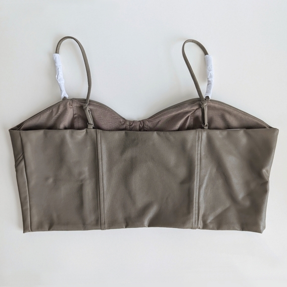 Express Body Contour Faux Leather Corset Cropped Top Spaghetti Straps Taupe - XL - Picture 2 of 6